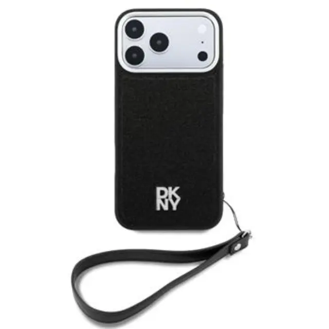 DKNY PU Leather Fixed Glitter Strap Magsafe Case for iPhone 18 Pro Max Black
