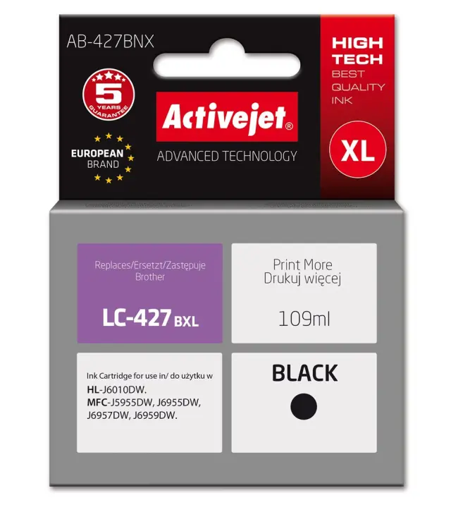 Activejet AB-427BNX Brother printer ink cartridge, replacement for Brother LC-427BXL; Supreme; 109 ml; black