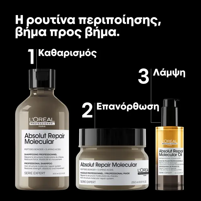 L’Oreal Professionnel Serie Expert Absolut Repair Molecular Trio (Shampoo 300ml, Mask 250ml, Oil 90ml) 2