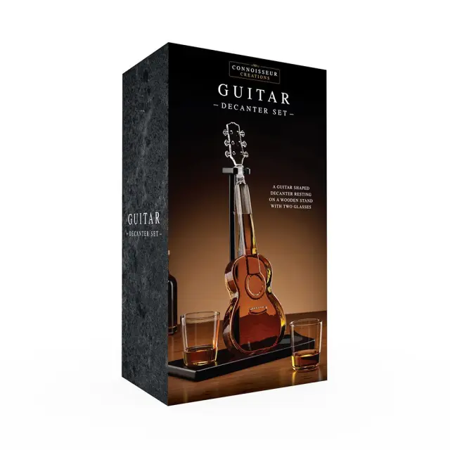 The Source® Guitar Decanter Set Καράφα Σερβιρίσματος με Πώμα/Ξύλινη Βάση & 2x Ποτήρια 2