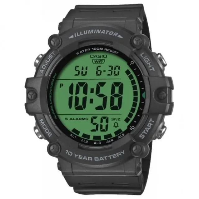 Ανδρικό Ψηφιακό Ρολόι Casio Illuminator 11-AE-1500WHC-1AVEF Μαύρο με Πράσινη Οθόνη