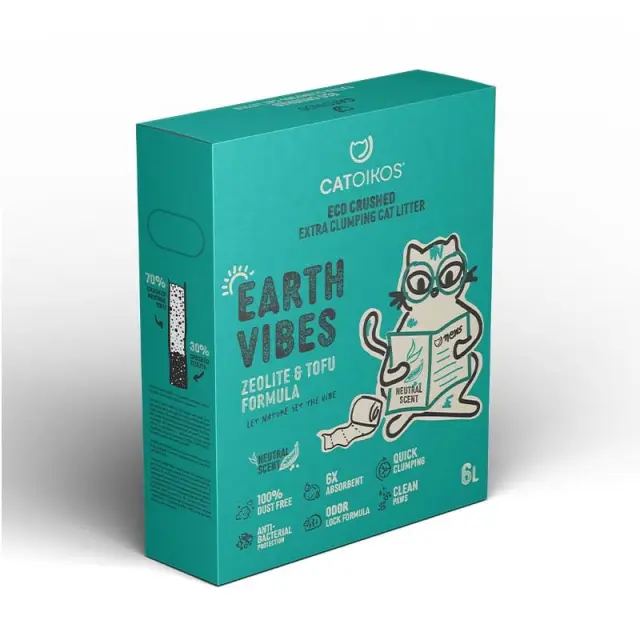 Catoikos Earth Vibes Tofu & Zeolite Neutral Βιοδιασπώμενο Υπόστρωμα Υγιεινής για Γάτες 6L (2.5Kg) Μονόχρωμο
