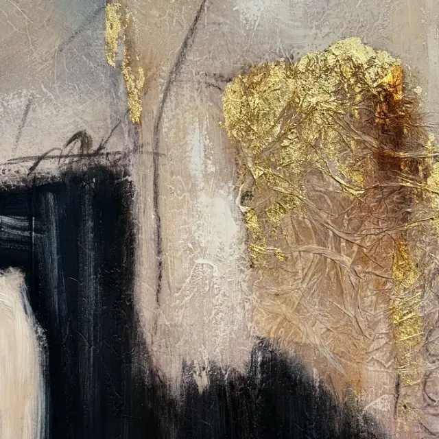 Πίνακας καμβά AURUM αφηρημένος μπεζ χρυσό 80x120 cm Άσπρο Γκρί Σαμπανιζέ 3