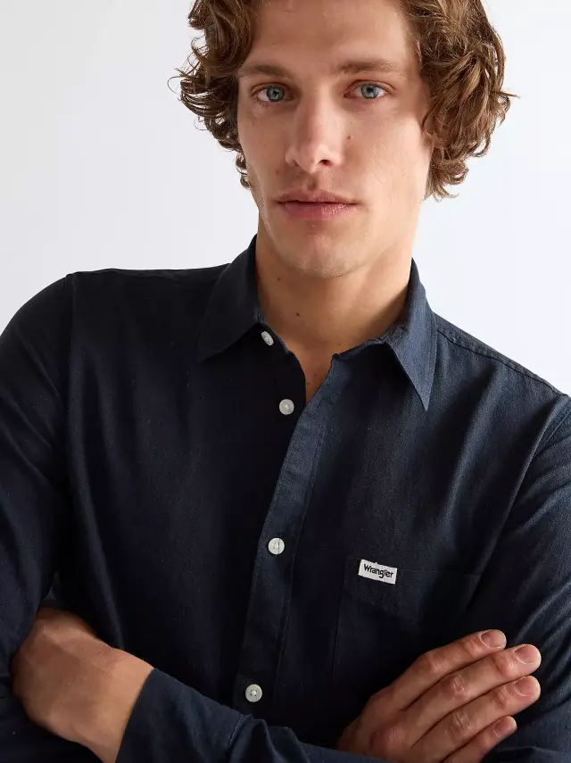 Wrangler Ανδρικό Λινό Πουκάμισο 112362751 – Dark Navy - XXL 3