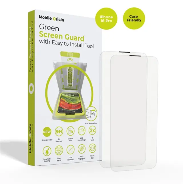 Mobile Origin Screen Guard with easy applicator, 2 pack - iPhone 16 Pro