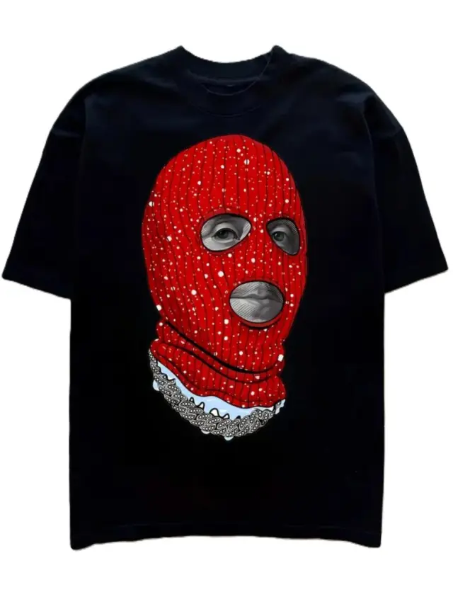 Ghetto Black T-shirt Balaclava Stamp Hip Hop Streetwear