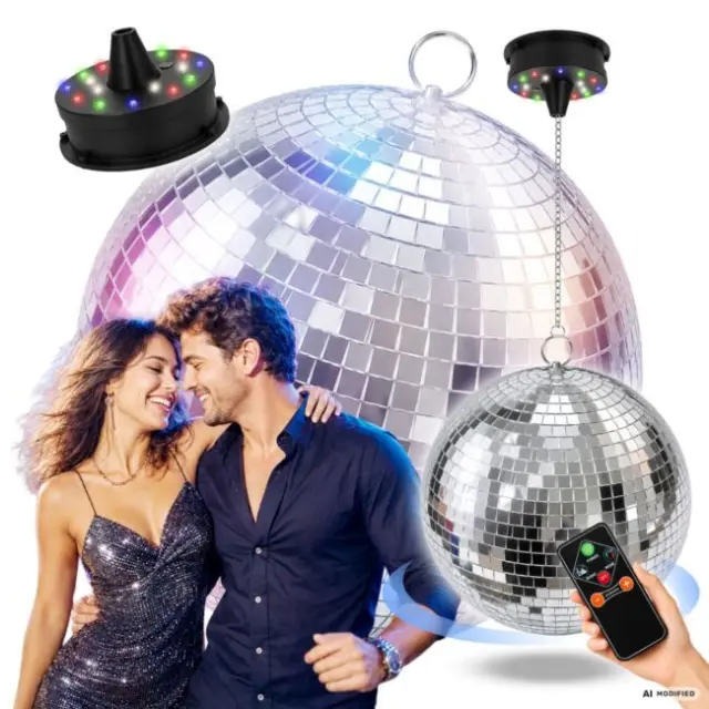 LIGHT4ME MBM 20 IR disco ball mirror silver rotating 20 cm wireless remote control sound mode USB or battery-powered