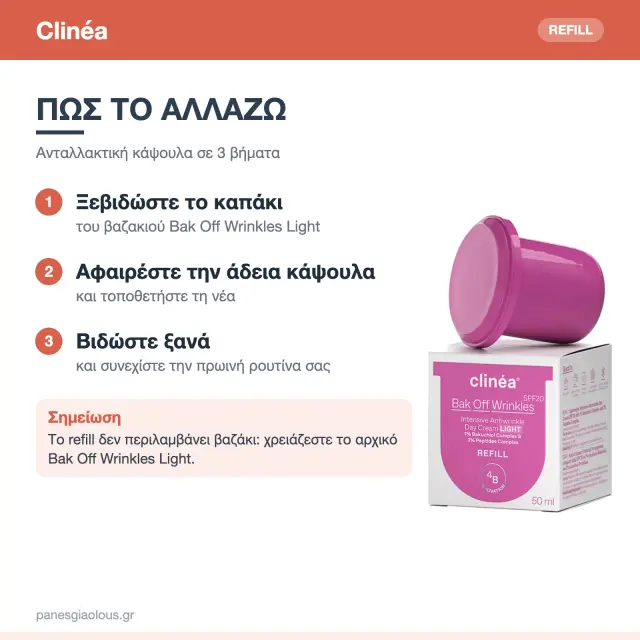 Clinea Refill Bak Off Wrinkles Light Spf 20 Ανταλλακτικό για την Κρέμα ημέρας ελαφριάς υφής με SPF 20 3