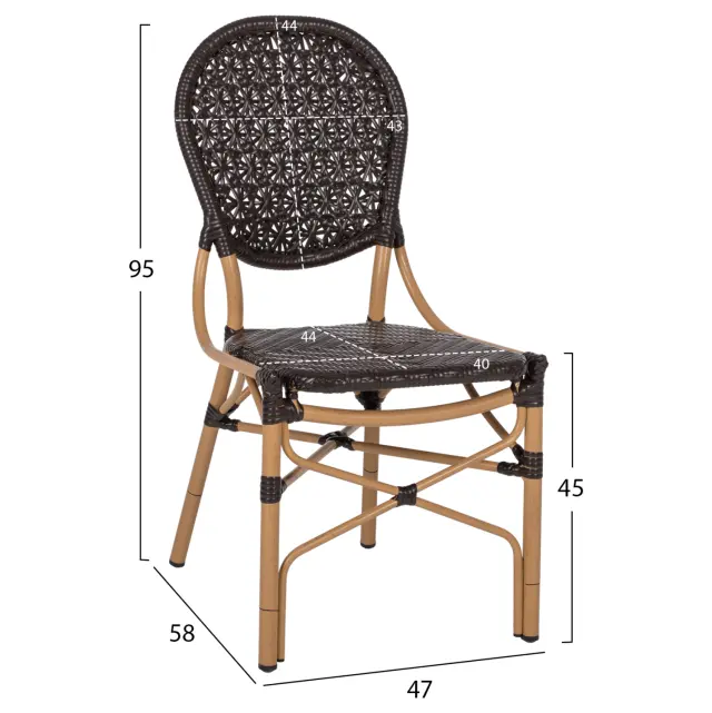 ΚΑΡΕΚΛΑ ΑΛΟΥΜΙΝΙΟΥ BAMBOO LOOK ΜΕ ΚΑΦΕ PE RATTAN FB95925.01 47x58x95Yεκ. 2