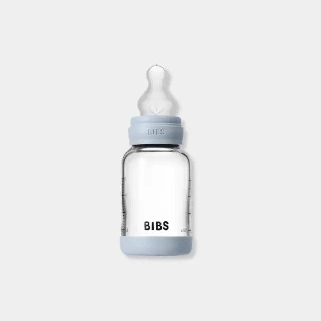 BIBS Γυάλινο Μπιμπερό 120ml Με Θηλή Σιλικόνης Baby Blue
