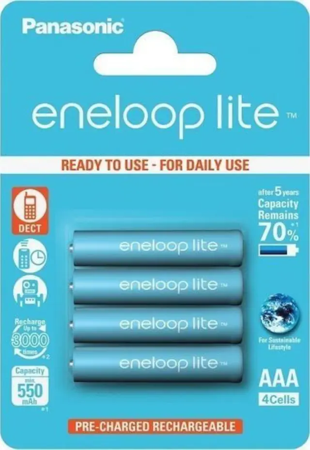 Μπαταρία Επαναφορτιζόμενη Panasonic Eneloop Lite BK-4LCCE/4BE 550 mAh size AAA Ni-MH 1.2V Τεμ. 4 New Package