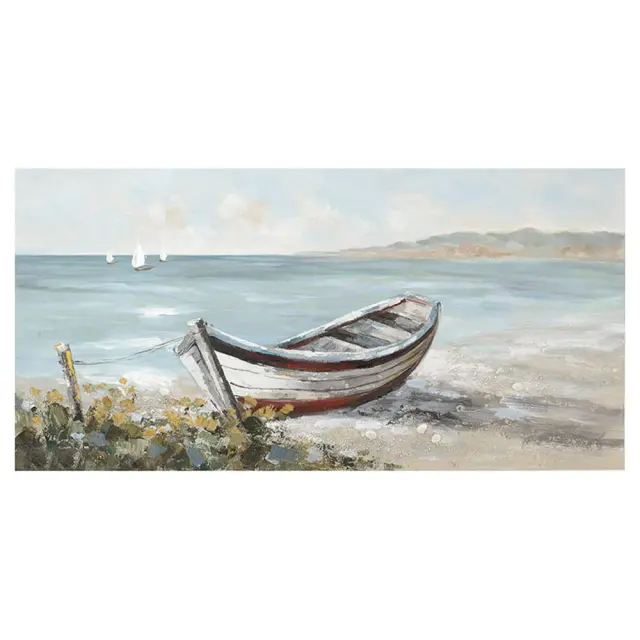 Πίνακας 120x4x60cm σε καμβά Boat On The Coast Inart 3-90-006-0165