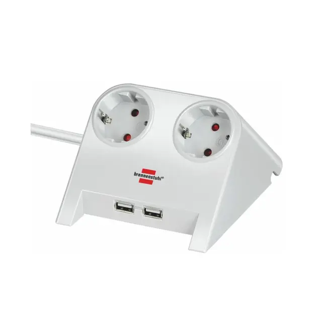Brennenstuhl Desktop-Power USB-Charger with 2x USB-2.0 charger 2100mA 2-way socket, white polished 1.8m H05VV-F 3G1.5 (1153520222) (BNN1153520222)