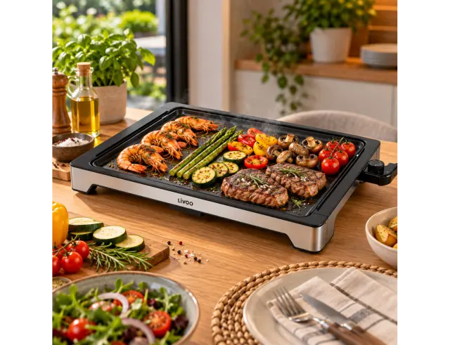Ηλεκτρική Ψησταριά plancha Livoo DOC319 με ισχύ 2000W, ρυθμιζόμενο θερμοστάτη και επιφάνεια ψησίματος 47x37cm DOC319
