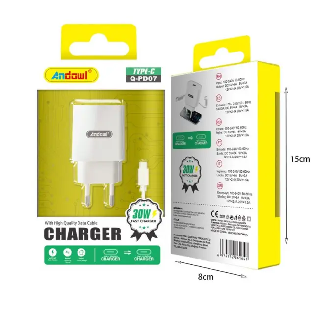 Andowl Φορτιστής με καλώδιο Type-C σε Type-C 30W Q-PD07 - Charger 075781 2