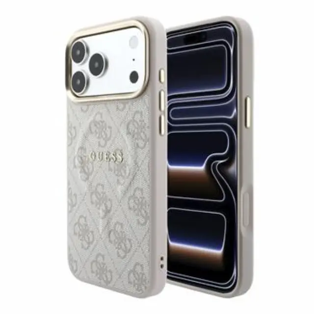 Guess PU Leather 4G Gold Frame Embossed MagSafe Case for iPhone 18 Pro Max Pink