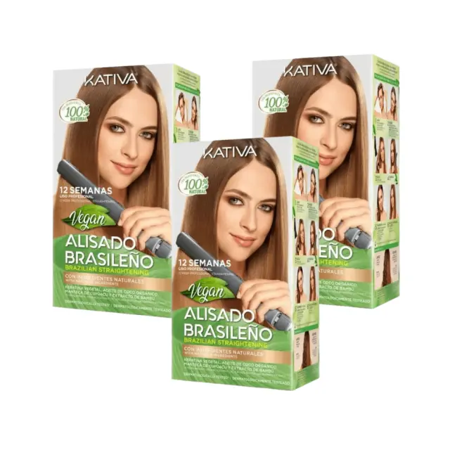 ​Alisado Brasileno Vegan® Kit by Kativa x 3 Bundle - ολοκληρωμένο πακέτο βραζιλιάνικης ισιωτικής θεραπείας λείανσης με κερατίνη για απαλά και ίσια μαλλιά για έως και 12 εβδομάδες.
