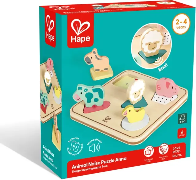 Hape Happy Puzzles Ξύλινο Παζλ Ζωάκια Animal Noise-Puzzle Anna 2
