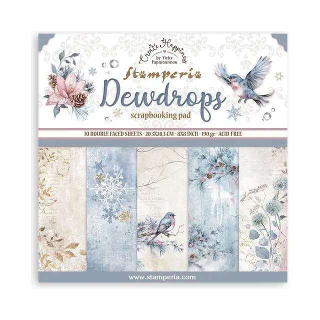 Χαρτιά scrapbooking 10τεμ, 20.3×20.3cm Stamperia, Create Happiness, Dewdrops