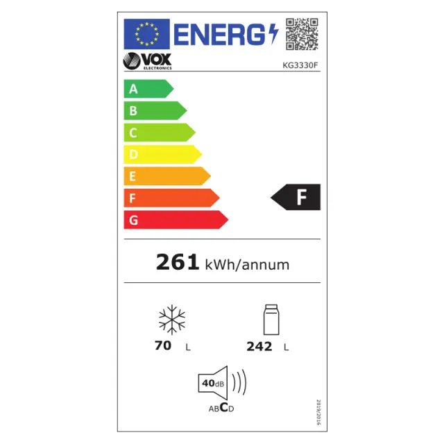 Ψυγείο Δίπορτο 242lt LessFrost Λευκό 59.5x59.8x175cm VOX KG 3330 F 3