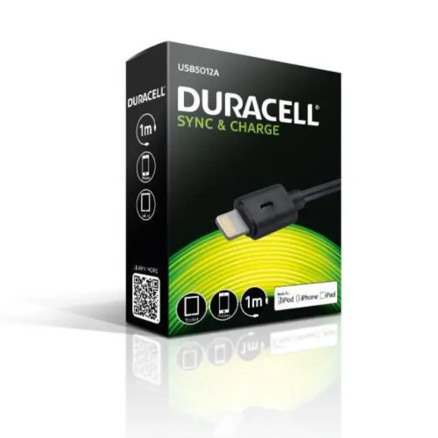 Καλώδιο Σύνδεσης USB 2.0 Duracell USB A σε MFI Lightning 12W 1m Μαύρο N24615