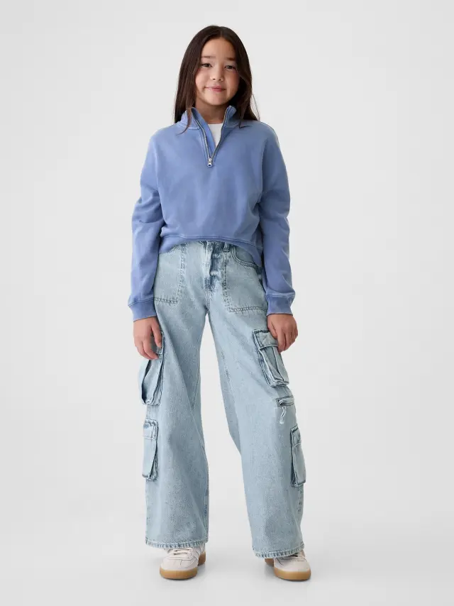 Παιδικό Mid Rise Double Cargo Baggy Jean Παντελόνι Light wash