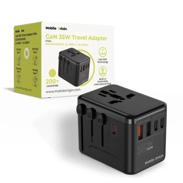 Mobile Origin GaN 35W Travel Adapter PW4 EU/UK/US/AUS, 3x USB-C + 2x USB-A
