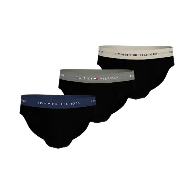 Tommy Hilfiger Ανδρικό Slip Signature Logo Waistband Briefs - Τριπλό Πακέτο, Χρώμα Prpy Nvy-Util Sage-Newsprint - S