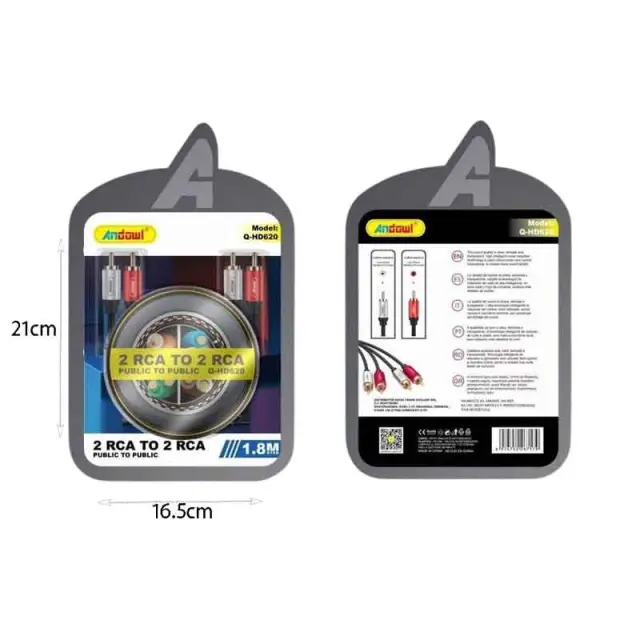 Andowl Καλώδιο 2 RCA σε 2 RCA 2.0 Μέτρα Q-HD620 - 2 RCA to 2 RCA Cable 2.0M Q-HD620 Z774175 2