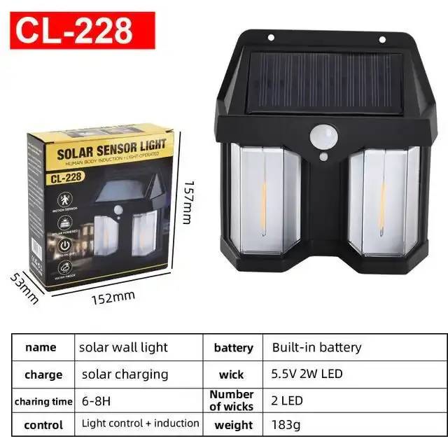 Cl-228 Επιτοίχιο Ηλιακό Φωτιστικό 2W 1200lm Θερμό Λευκό με Αισθητήρα Κίνησης και Φωτοκύτταρο IP65 13.8x15x4.5εκ. 0102121 3