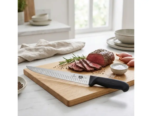 Μαχαίρι Κρέατος Victorinox Fibrox με στενή λεπίδα, αυλακώσεις και μήκος 25cm - Black5.5523.25