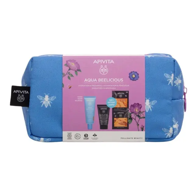 Apivita Set Aqua Beelicious Λεπτόρρευστη κρέμα Ενυδάτωσης SPF30 Tinted 40ml + Δώρο Μαύρο Gel Καθαρισμού για Πρόσωπο και Μάτια 50ml + Μάσκα Προσώπου με Μέλι για Ενυδάτωση + Θρέψη 2x8ml