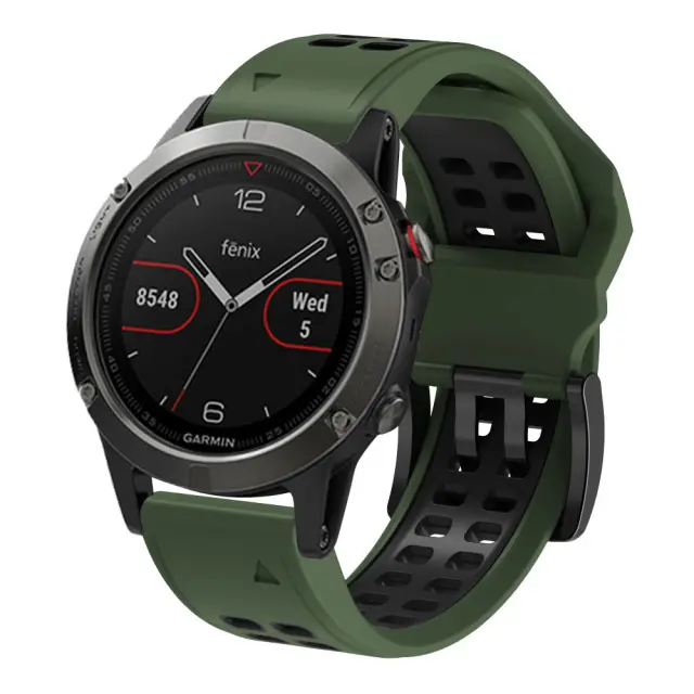 Λουράκι Σιλικόνης Για Garmin Fenix 5/6/6 Pro/7/8/9 (47mm)- Πράσινο/ Μαύρο Με Διπλό Μαύρο Κλείσιμο ΟΕΜ