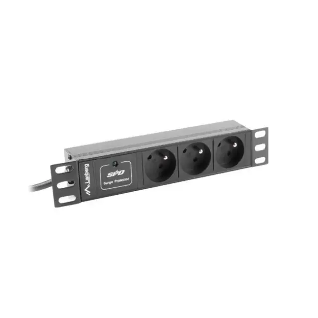 Lanberg PDU 10" 1U 10A 2m 3x French Outlets Black C14 (PDU-03E-0200-IEC-BK)