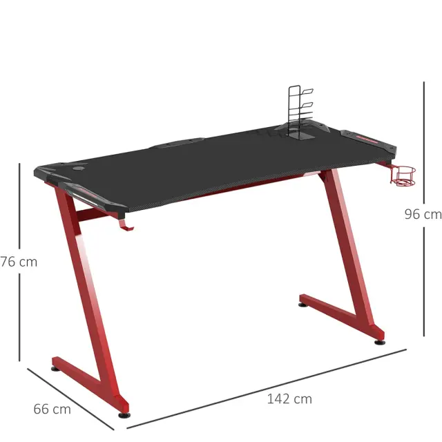 Γραφείο Gaming LEIA Μαύρο/Κόκκινο Ξύλο/Μέταλλο 140x65x75cm 3