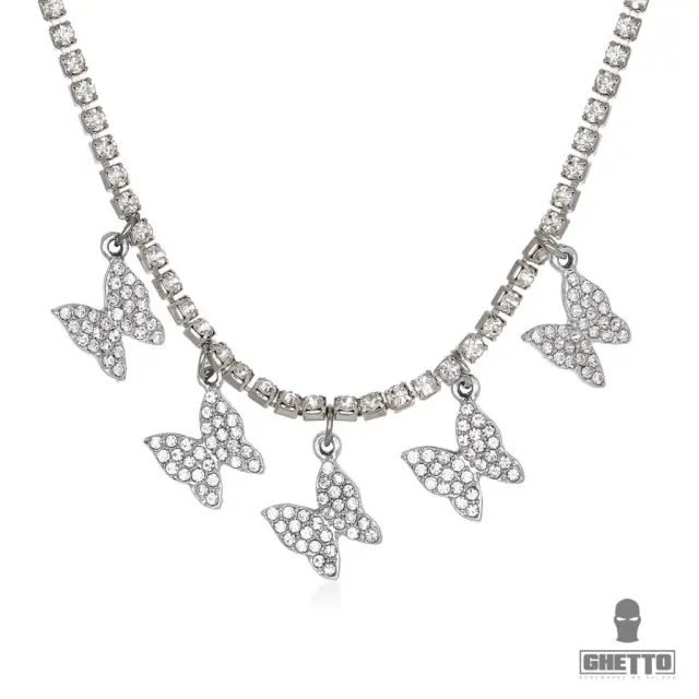Ghetto Girl Butterflies Choker Chain Hip Hop Crystal Tennis