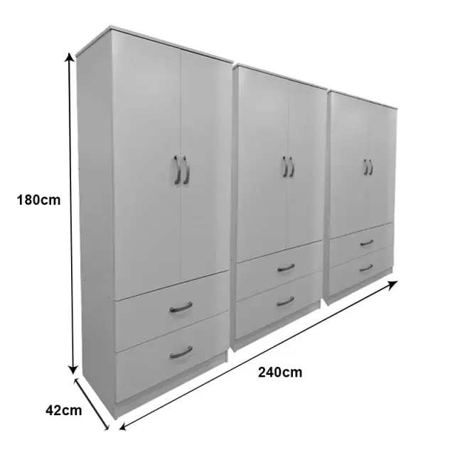 Ντουλάπα εξάφυλλη με συρτάρια Athos pakoworld λευκή 240x42x180εκ 3