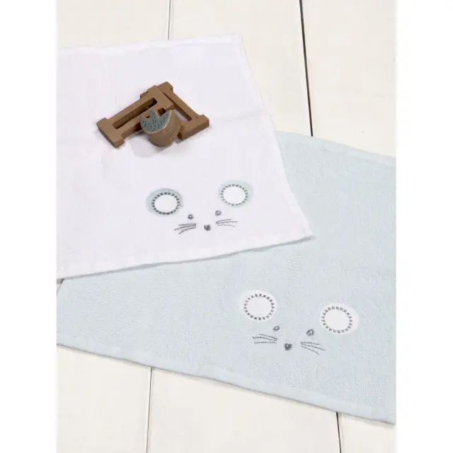 Σετ 2 Τεμ Λαβέτες Βρεφικές 30x30 Nima Little Mouse Ciel-White 100% βαμβακερό