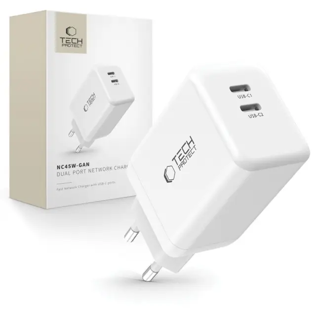 Tech-Protect® Φορτιστής με 2xUSB-C 45W- White