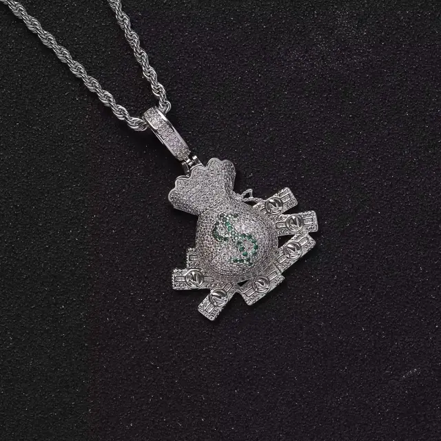 Ghetto Hip-hop Money Bag Pendant Necklace Silver