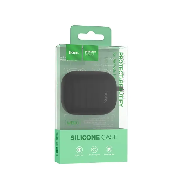 Θήκη Hoco WB20 Fenix Liquid Silicone Protective Μαύρη για Airpods Pro με Λουράκι 2