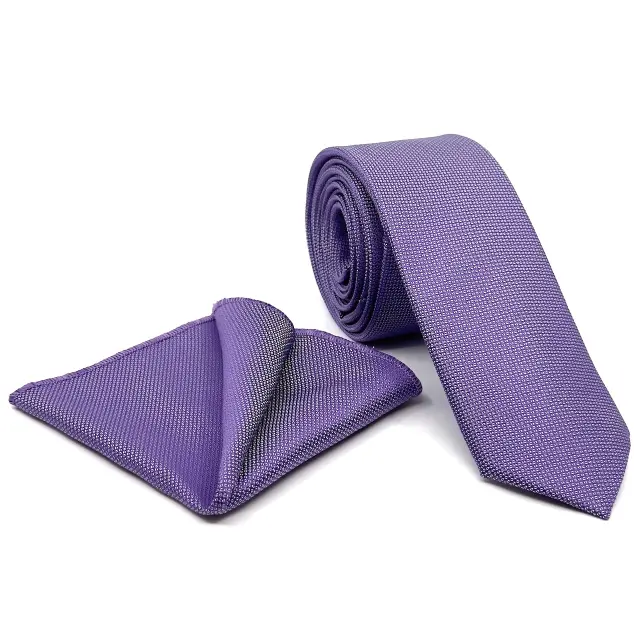 Μωβ Γραβάτα Oxford 6,5 cm με Ασορτί Μαντήλι 3
