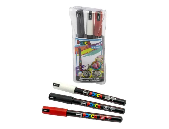 Μαρκαδόροι Σχεδίου Uni Posca PC-1MR με πάχος μύτης 0.7mm - 3 τεμάχιαPC-1MR/3P