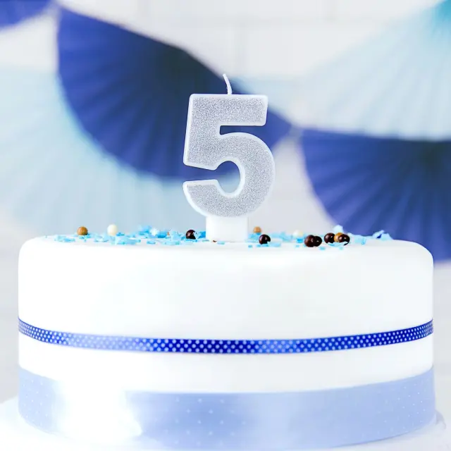 PartyDeco Κερί Γενεθλίων - Νο.5 - Ασημί 3