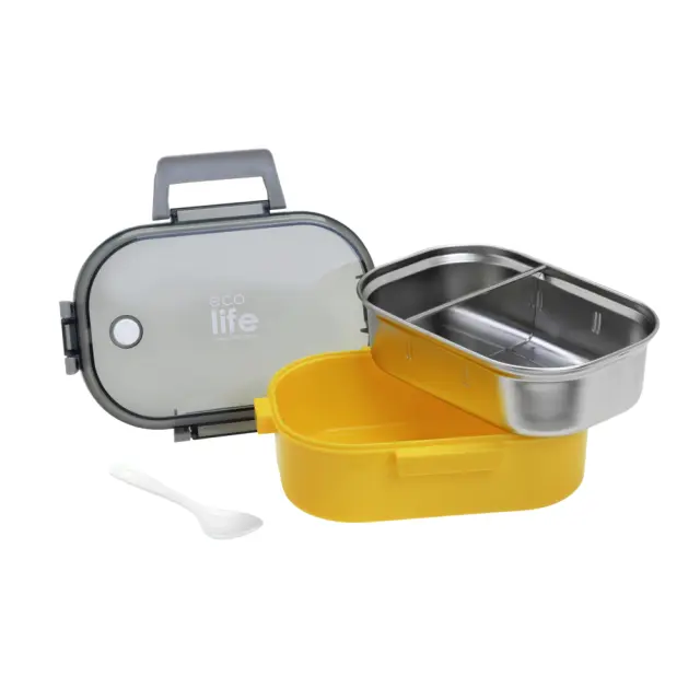 Ecolife Ανοξείδωτο Φαγητοδοχείο Με Χώρισμα 900ml Yellow 33-BO-9066 2