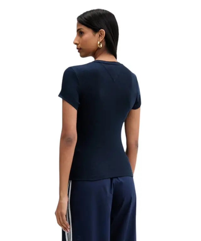Tommy Hilfiger - Γυναικείο T-shirt Slim Essential Logo Rib DW0DW22807-C1G Μπλε 2