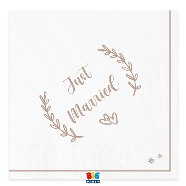 Χαρτοπετσέτες Φαγητού για Γάμο Just Married 33 x 33 εκ / 20 τμχ