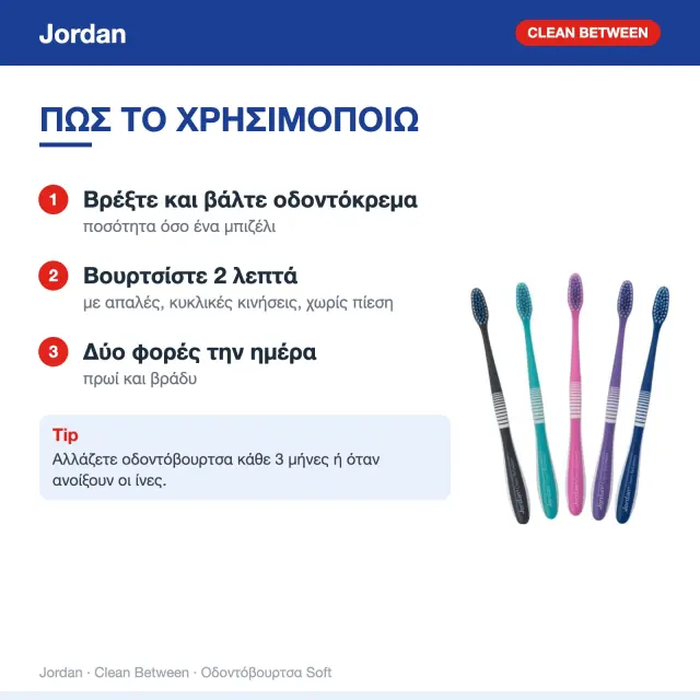 Jordan Clean Between Toothbrush (1τμχ) - Soft Οδοντόβουρτσα Βαθύ Καθαρισμού 3