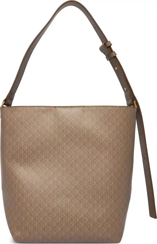 Calvin Klein Γυναικεία Μεγάλη Τσάντα Emblem Αll Over Print Medium Bucket Μπεζ 3