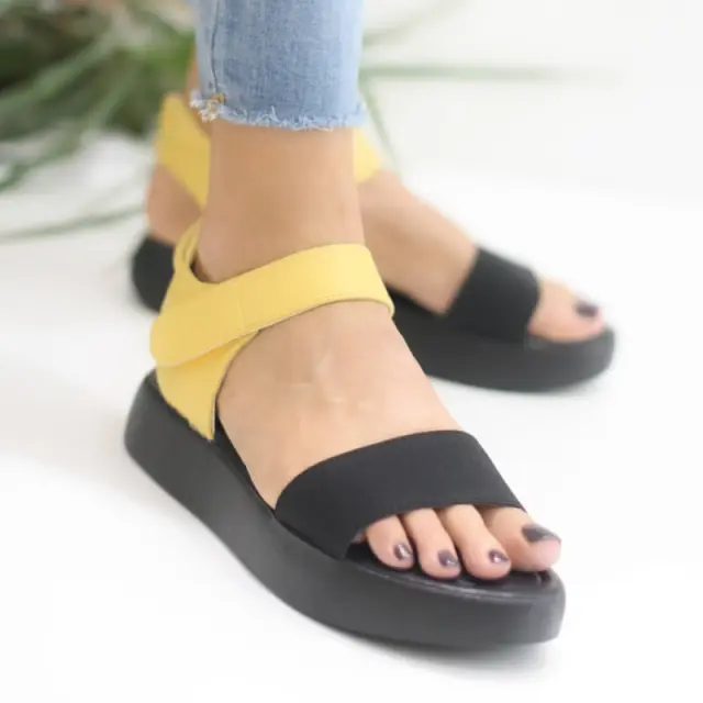 Flatform Σανδάλια Betsy 917002/01-02 Μαύρο-Κίτρινο - 36 2